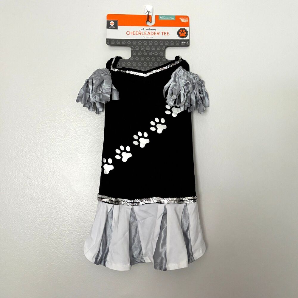 Target Halloween Pet Dog Cheerleader Costume Tee Sz. M Black Silver Sequin Dre